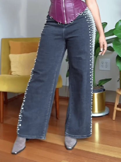 Rhinestone - Trim Jeans - laseze