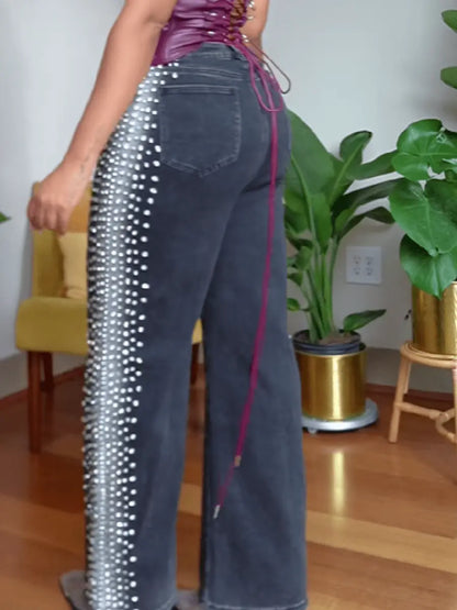 Rhinestone - Trim Jeans - laseze