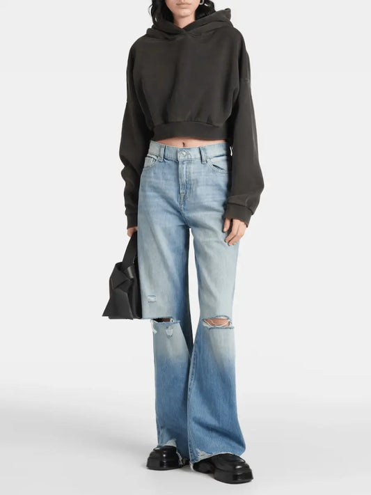 Ripped Light Wash Wide-Leg Denim Pants laseze
