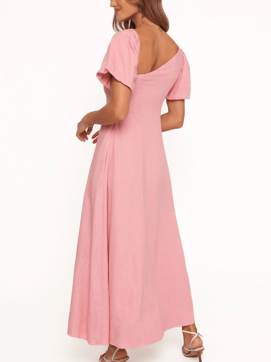 Romantic Blush | Asymmetrical Flutter Sleeve Midi Dress - laseze
