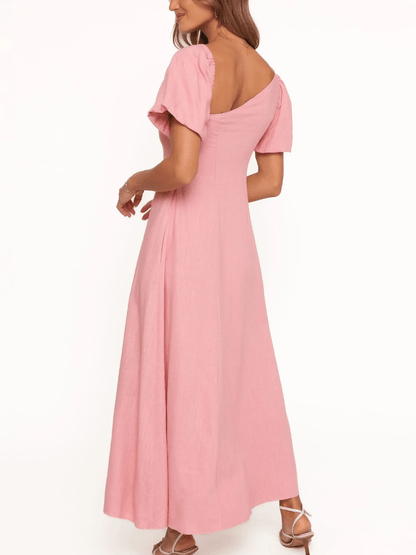 Romantic Blush | Asymmetrical Flutter Sleeve Midi Dress - laseze