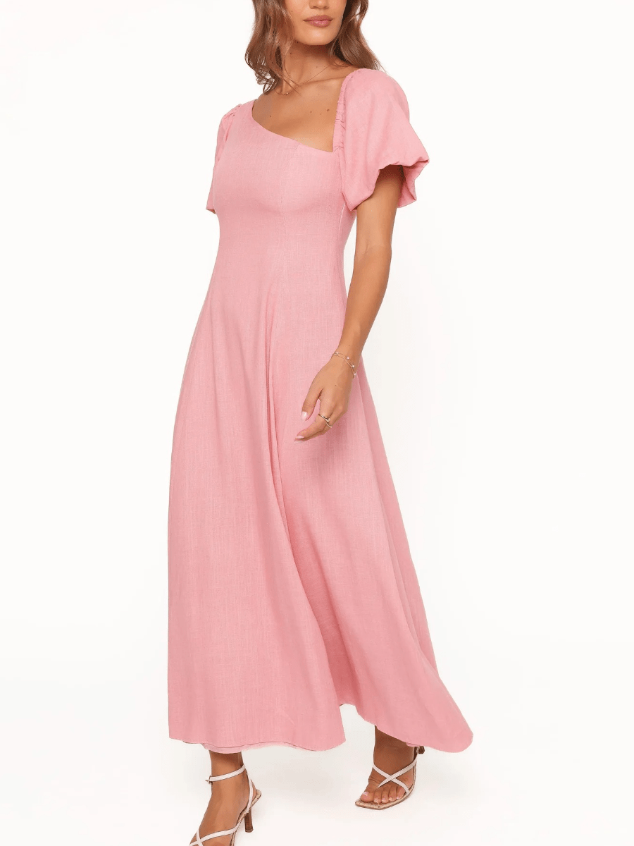 Romantic Blush | Asymmetrical Flutter Sleeve Midi Dress - laseze