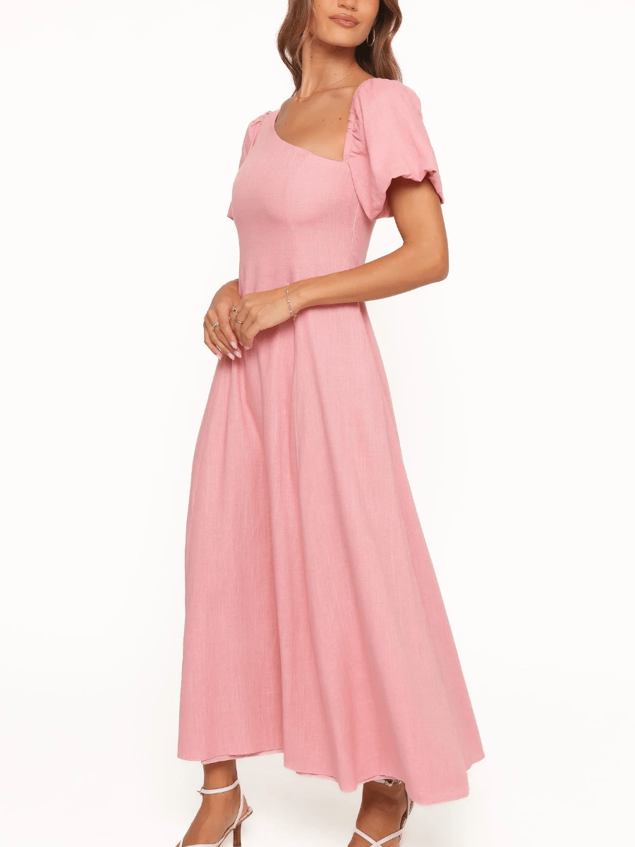 Romantic Blush | Asymmetrical Flutter Sleeve Midi Dress - laseze