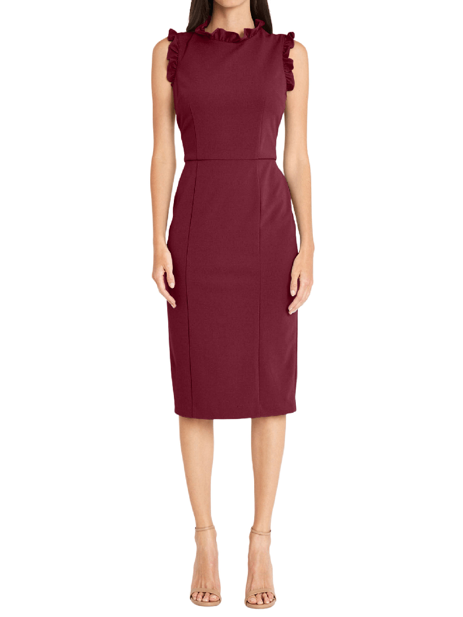 Ruffle Mock Neck Sheath Dress - laseze