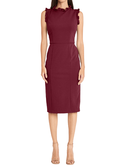 Ruffle Mock Neck Sheath Dress - laseze