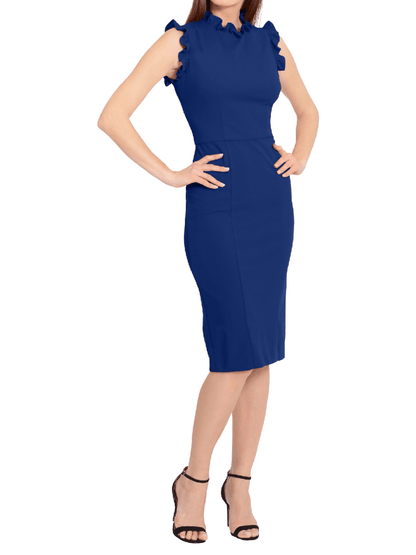 Ruffle Mock Neck Sheath Dress - laseze