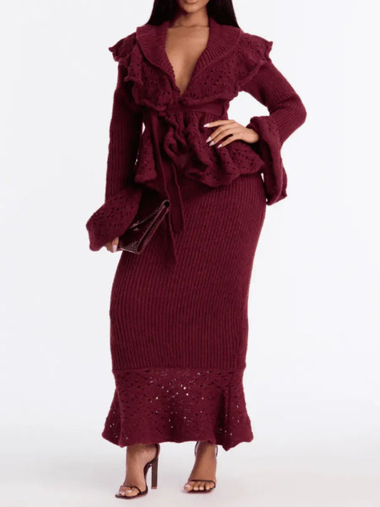 Ruffled Stretch Knit Suit - laseze