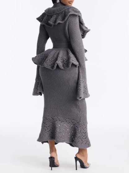 Ruffled Stretch Knit Suit - laseze