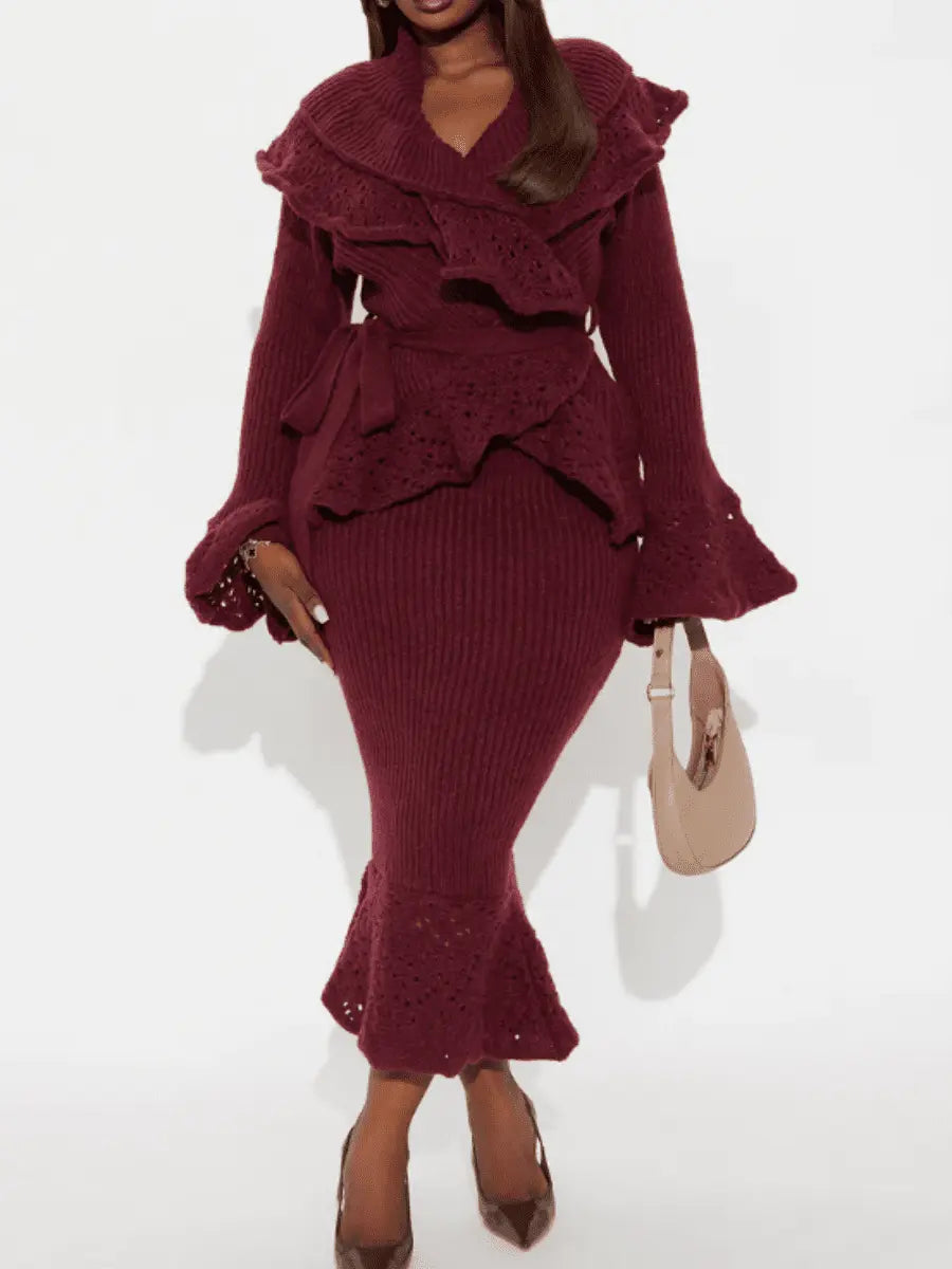 Ruffled Stretch Knit Suit - laseze