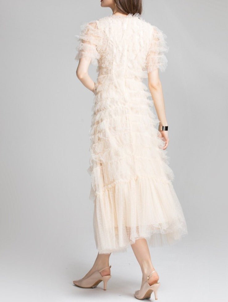 Ruffled Tulle Gown In Red - laseze