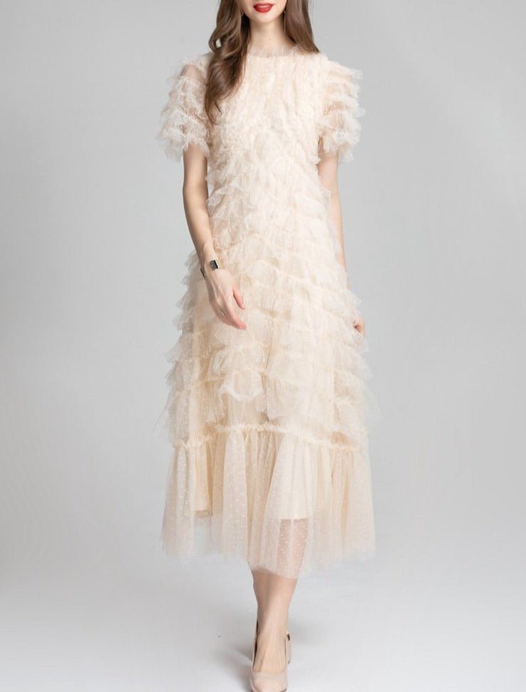 Ruffled Tulle Gown In Red - laseze