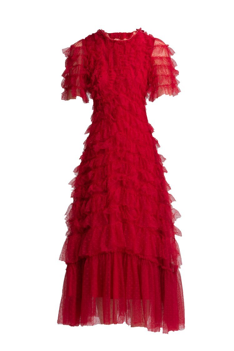 Ruffled Tulle Gown In Red - laseze
