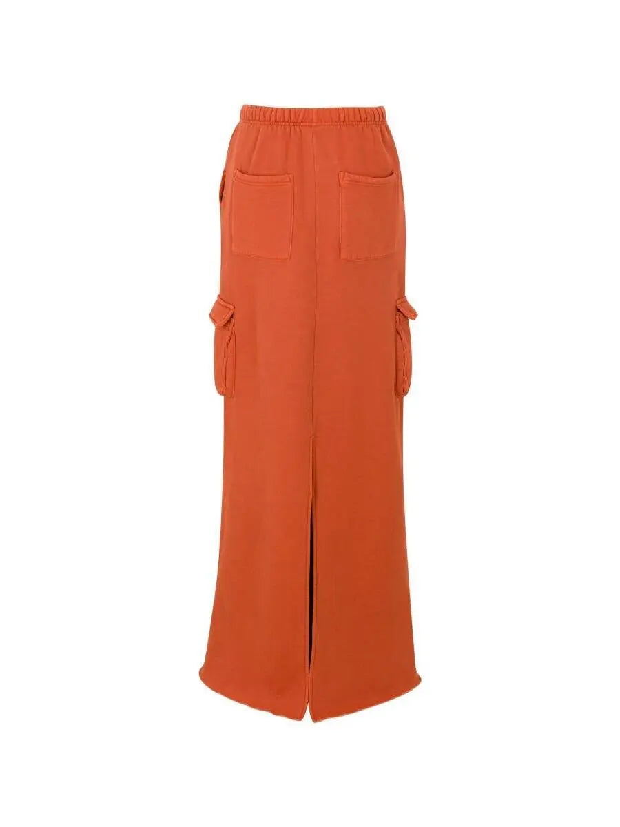 Rust Orange Cropped Hoodie & Maxi Cargo Skirt Set - laseze