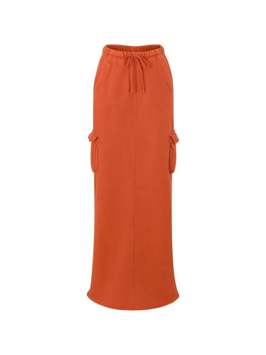 Rust Orange Cropped Hoodie & Maxi Cargo Skirt Set - laseze