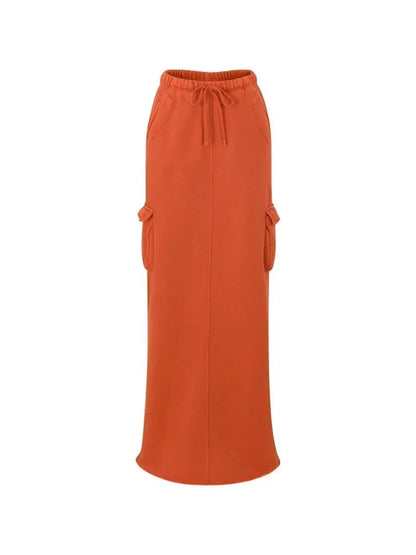 Rust Orange Cropped Hoodie & Maxi Cargo Skirt Set - laseze