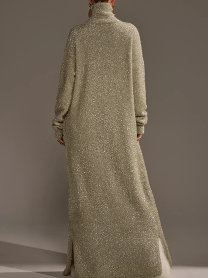 Sage Gold Sparkle Floor-Length Sweater Coat laseze