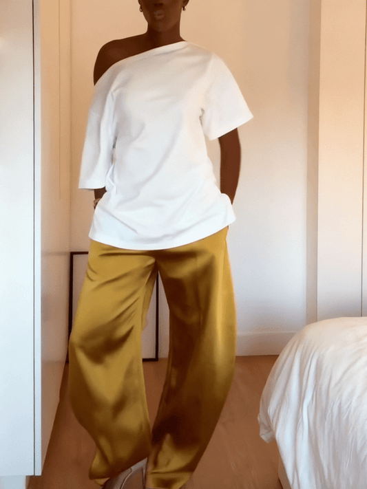 Satin Wide - Leg Tailored Pants - laseze