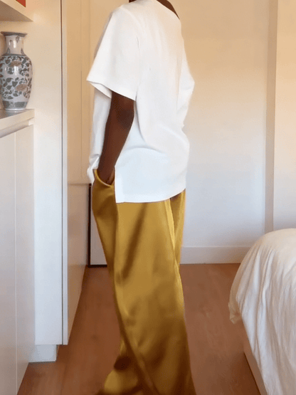 Satin Wide - Leg Tailored Pants - laseze