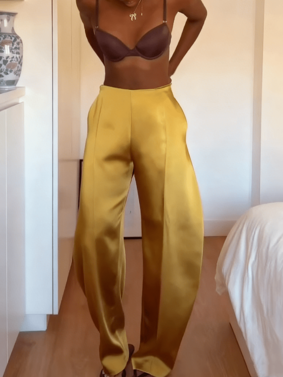 Satin Wide - Leg Tailored Pants - laseze
