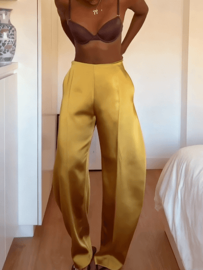 Satin Wide - Leg Tailored Pants - laseze