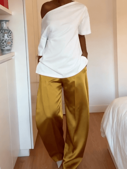 Satin Wide - Leg Tailored Pants - laseze