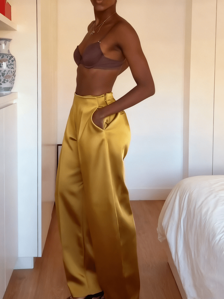 Satin Wide - Leg Tailored Pants - laseze