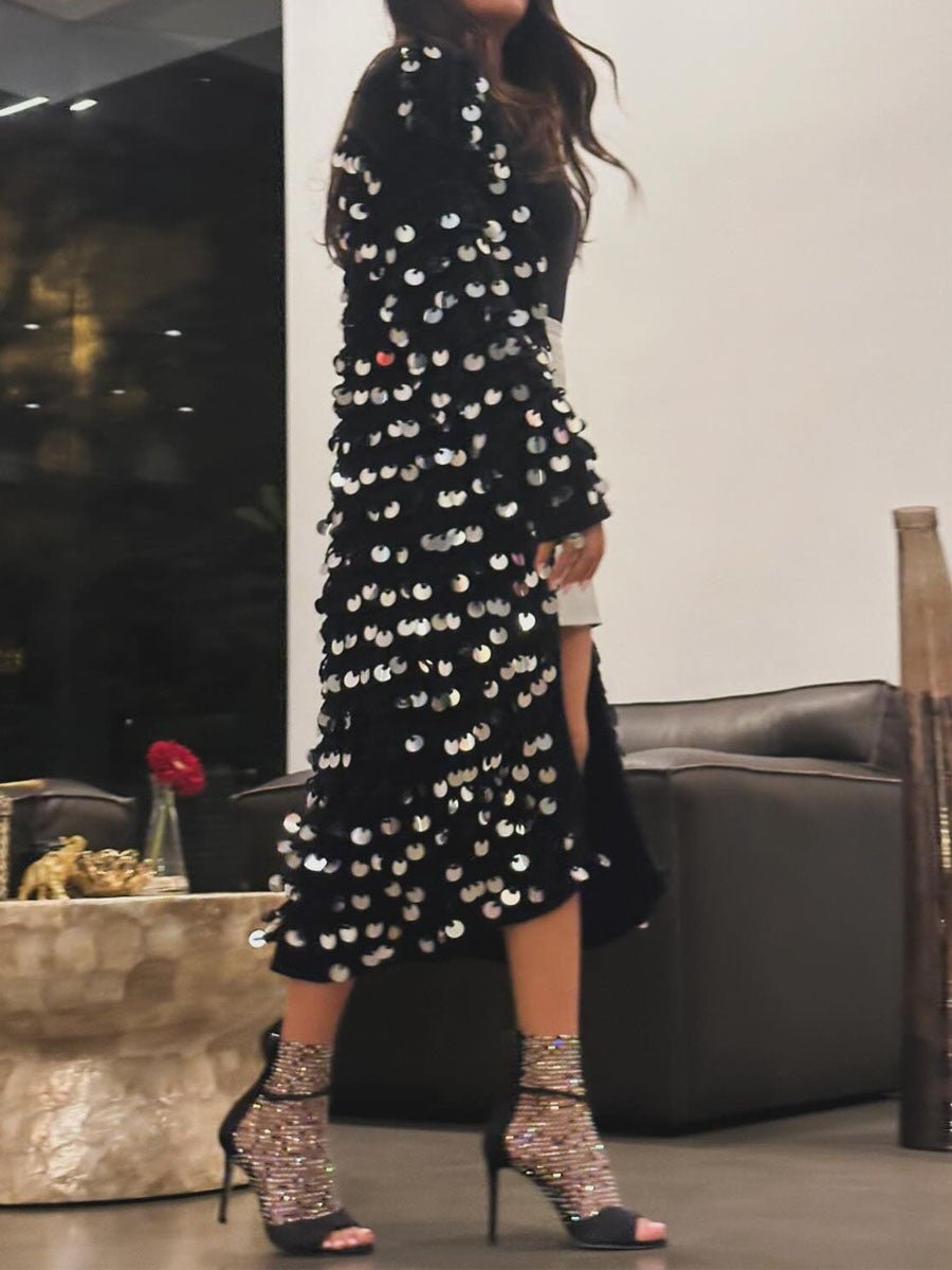 Sequined Knit Sweater Cardigan - laseze