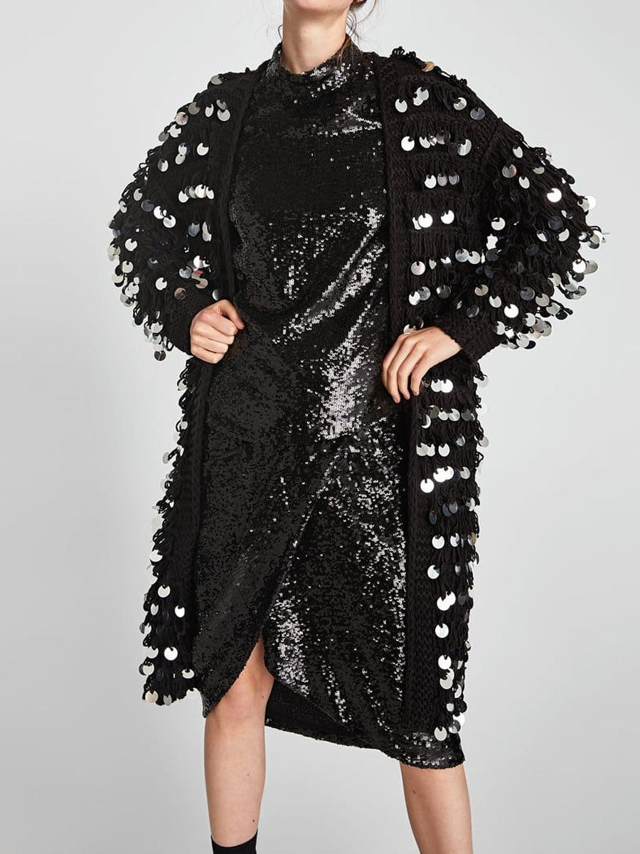 Sequined Knit Sweater Cardigan - laseze