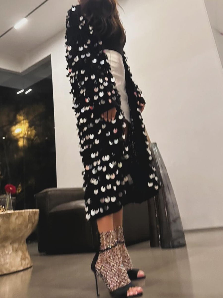 Sequined Knit Sweater Cardigan - laseze