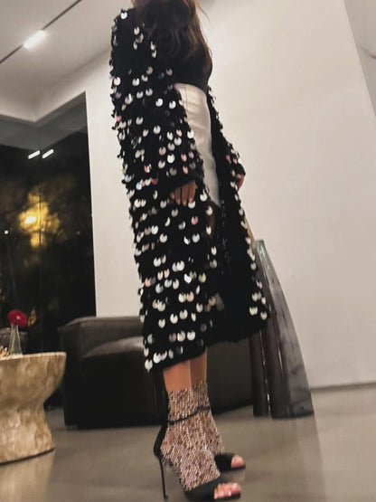 Sequined Knit Sweater Cardigan - laseze