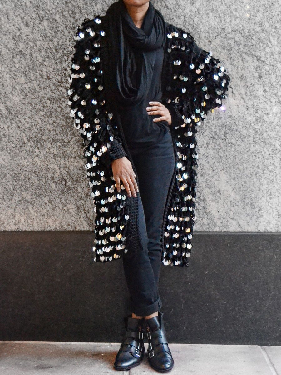 Sequined Knit Sweater Cardigan - laseze