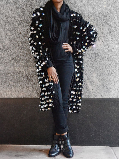 Sequined Knit Sweater Cardigan - laseze