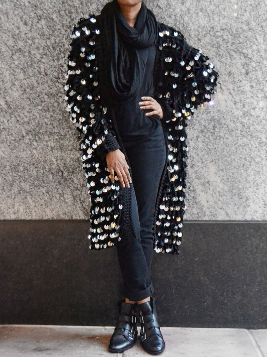 Sequined Knit Sweater Cardigan - laseze