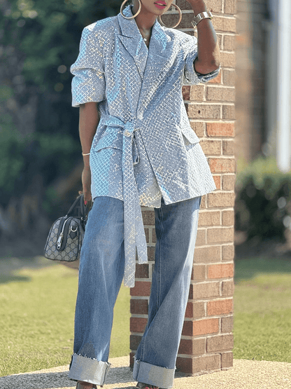 Sequined Lace - Up Jacket - laseze