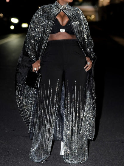 Sequined Sparkle Shine Blouse & Rhinestones Pants Sets laseze