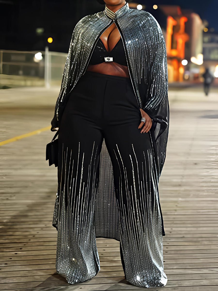 Sequined Sparkle Shine Blouse & Rhinestones Pants Sets laseze