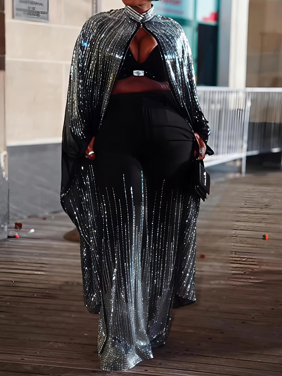 Sequined Sparkle Shine Blouse & Rhinestones Pants Sets laseze