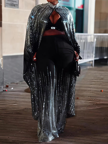 Sequined Sparkle Shine Blouse & Rhinestones Pants Sets laseze