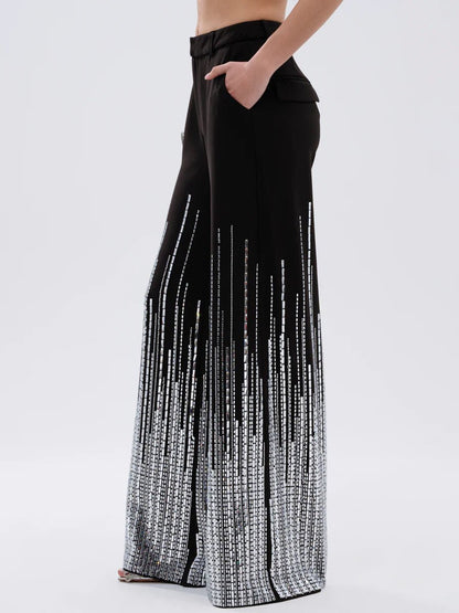 Sequined Sparkle Shine Blouse & Rhinestones Pants Sets laseze