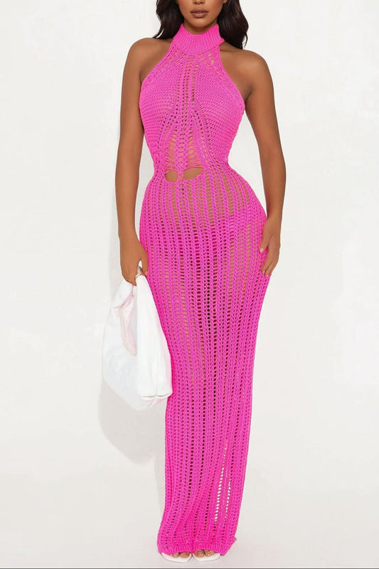 Shirly High Neck Crochet Maxi Dress - laseze