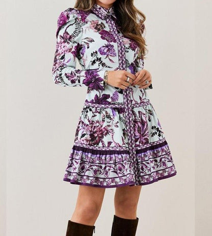 Shirt - print lLong - sleeved Dress - laseze