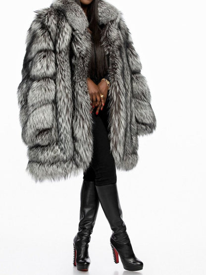 Silver Fox Fur Coat fashgoods