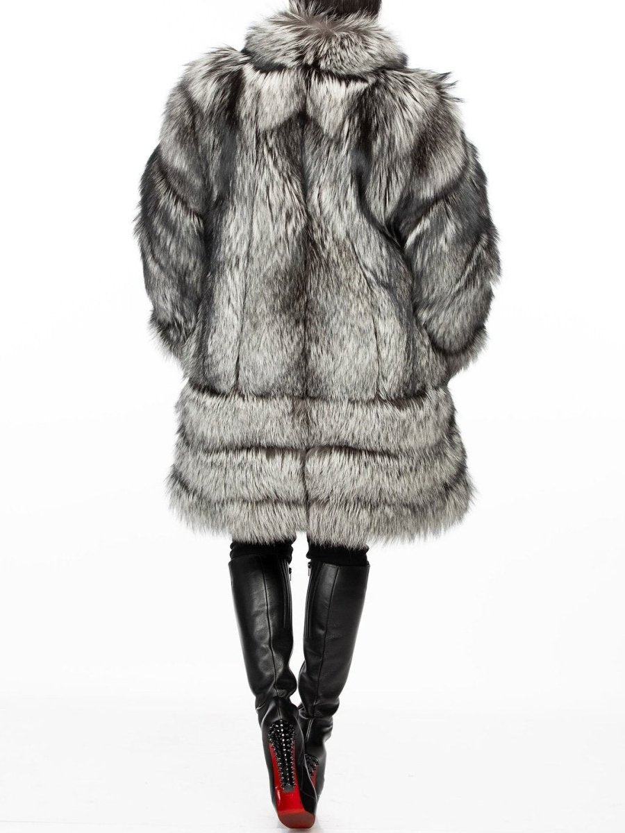Silver Fox Fur Coat fashgoods