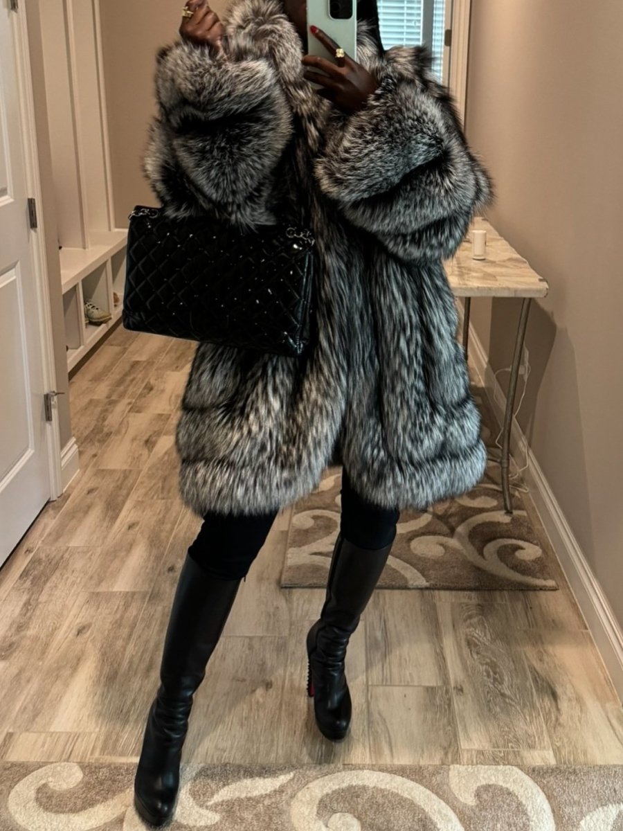 Silver Fox Fur Coat fashgoods