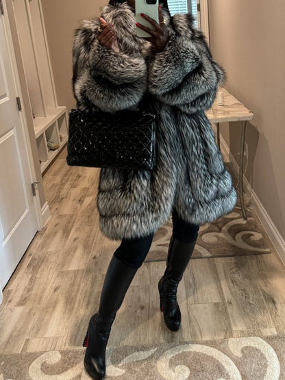 Silver Fox Fur Coat fashgoods
