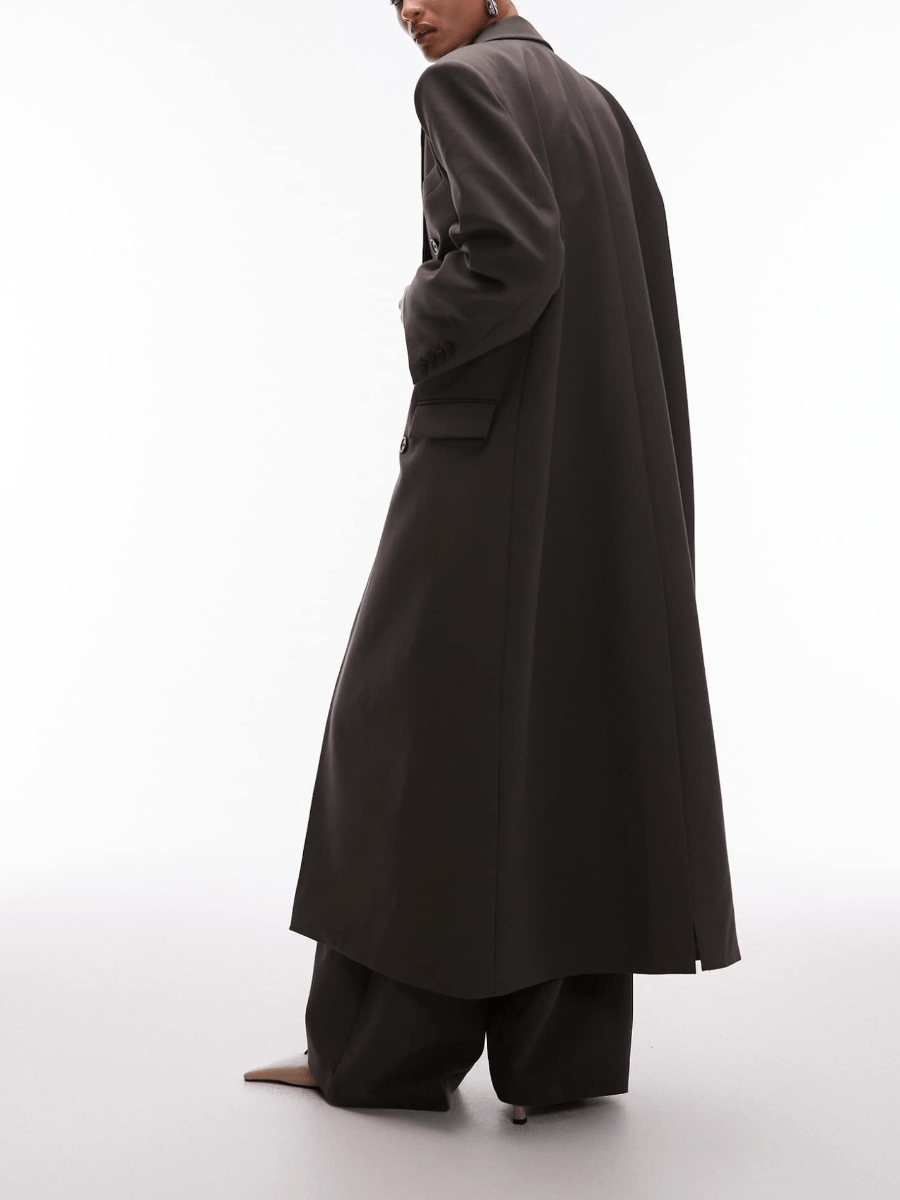 Sleek Dark Olive Oversized Longline Trench Coat laseze