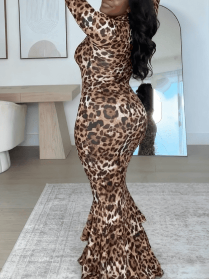 Sleek Leopard Print Maxi Bodycon Dress laseze