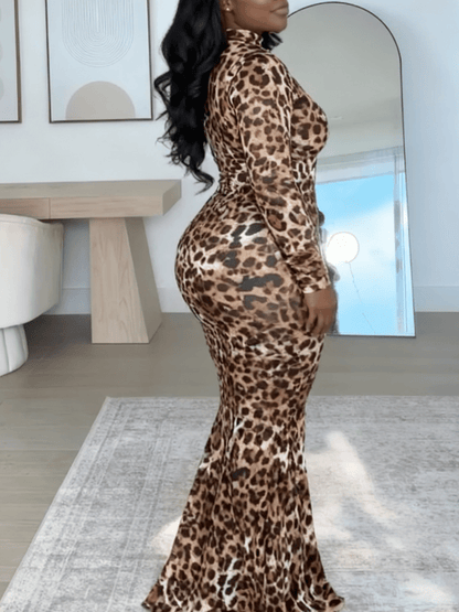 Sleek Leopard Print Maxi Bodycon Dress laseze