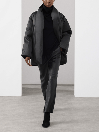 Smooth Satin High Neck Coat laseze