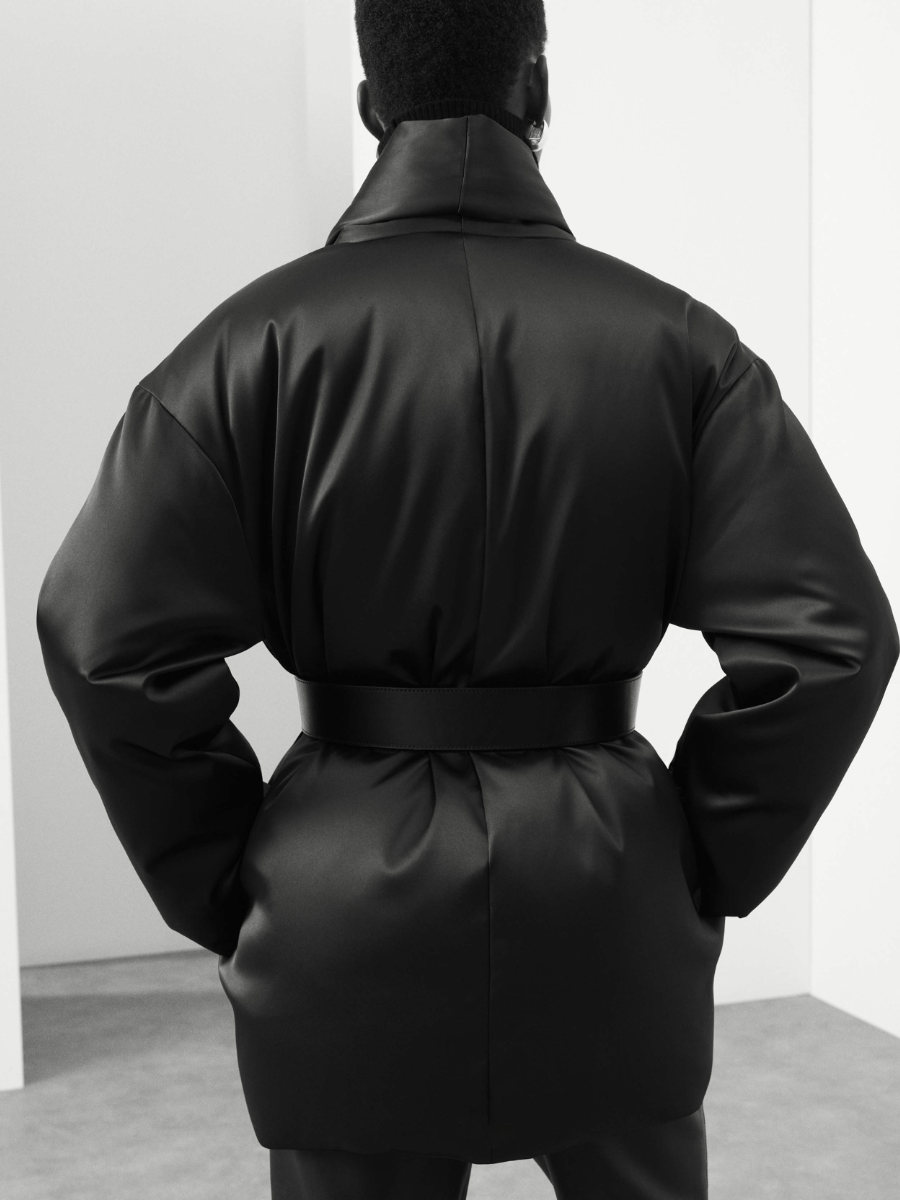 Smooth Satin High Neck Coat laseze